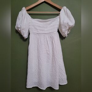 Abercrombie & Fitch White Puff Sleeve Textured Mini Dress - XS